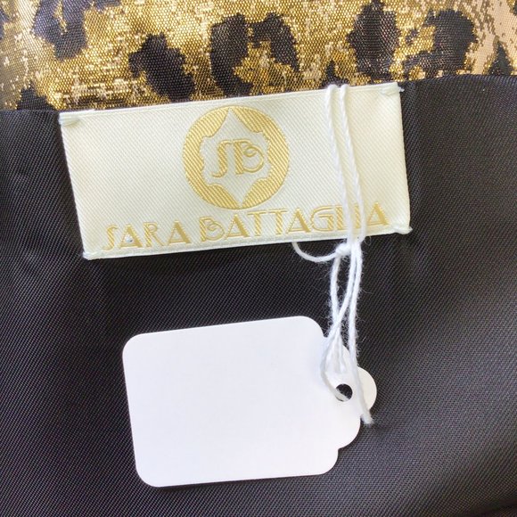 SARA BATTAGLIA GOLD METALLIC / BLACK LEOPARD PRINTED WRAP DRESS - Picture 4 of 4